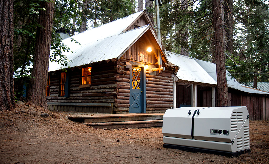 Cabin in the Woods With a Generator in the Front.