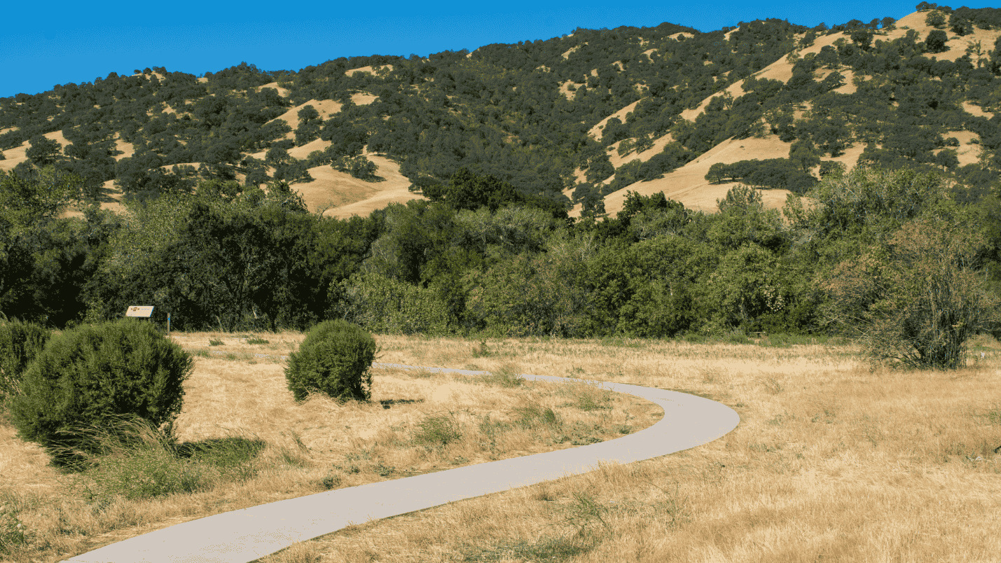 A view of a walking trail and beautiful hillside in Solano County.